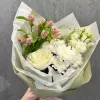 Букет «Молочный акцент» с розой, хризантемой и альстромерией