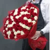 Букет «Алый и снежный шторм» из 101 красно-белой розы (местная, 70 см)