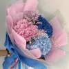 Букет «Голубой романс» с розовой, синей и голубой гортензией