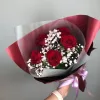 Букет «Алый вечер» из 5 красных роз с гипсофилой