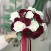 Букет невесты «Бордовый рассвет невесты» с кустовой и эквадорской розой и эвкалиптом