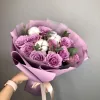Букет «Сиреневый хлопок» с розами и хлопком