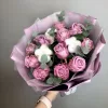 Букет «Сиреневый хлопок» с розами и хлопком