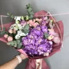 Букет «Фиолетовый шёлест» с гортензией, розами и орхидеями цимбидиум