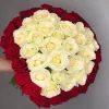 Букет «Алый и молочный» из 51 красно-белой розы (местная, 50 см)