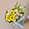 Коробка «Солнечный акварель» с герберами, эустомой и альстромерией