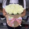 Коробка «Сливочный купол» из 15 белых роз (местная, 50 см)