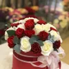 Коробка «Алый и снежный купол» из 31 красно-белой розы (местная, 40 см)