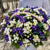 Корзина «Синий январь» с ирисами и хризантемой сантини