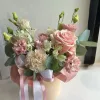Коробка «Пудровый комплимент» с розой, эустомой и альстромерией