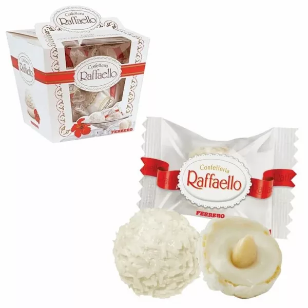 Коробка конфет Raffaello Ferrero 15 шт. и две конфеты в белом кокосовом покрытии