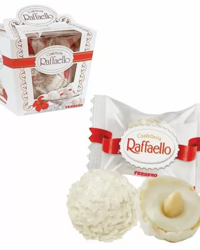 Коробка конфет Raffaello Ferrero 15 шт. и две конфеты в белом кокосовом покрытии