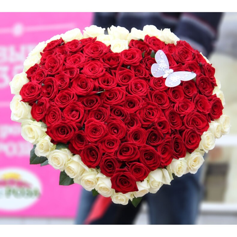 Букет Сердце из 101 розы 60 см